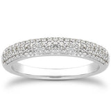 14k White Gold Triple Multi-Row Micro- Pave Diamond Wedding Ring Band-rxd34943y28bt
