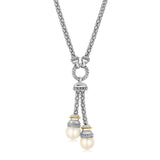 18k Yellow Gold and Sterling Silver Popcorn Style Necklace with Pearl Accents-rx33763-17