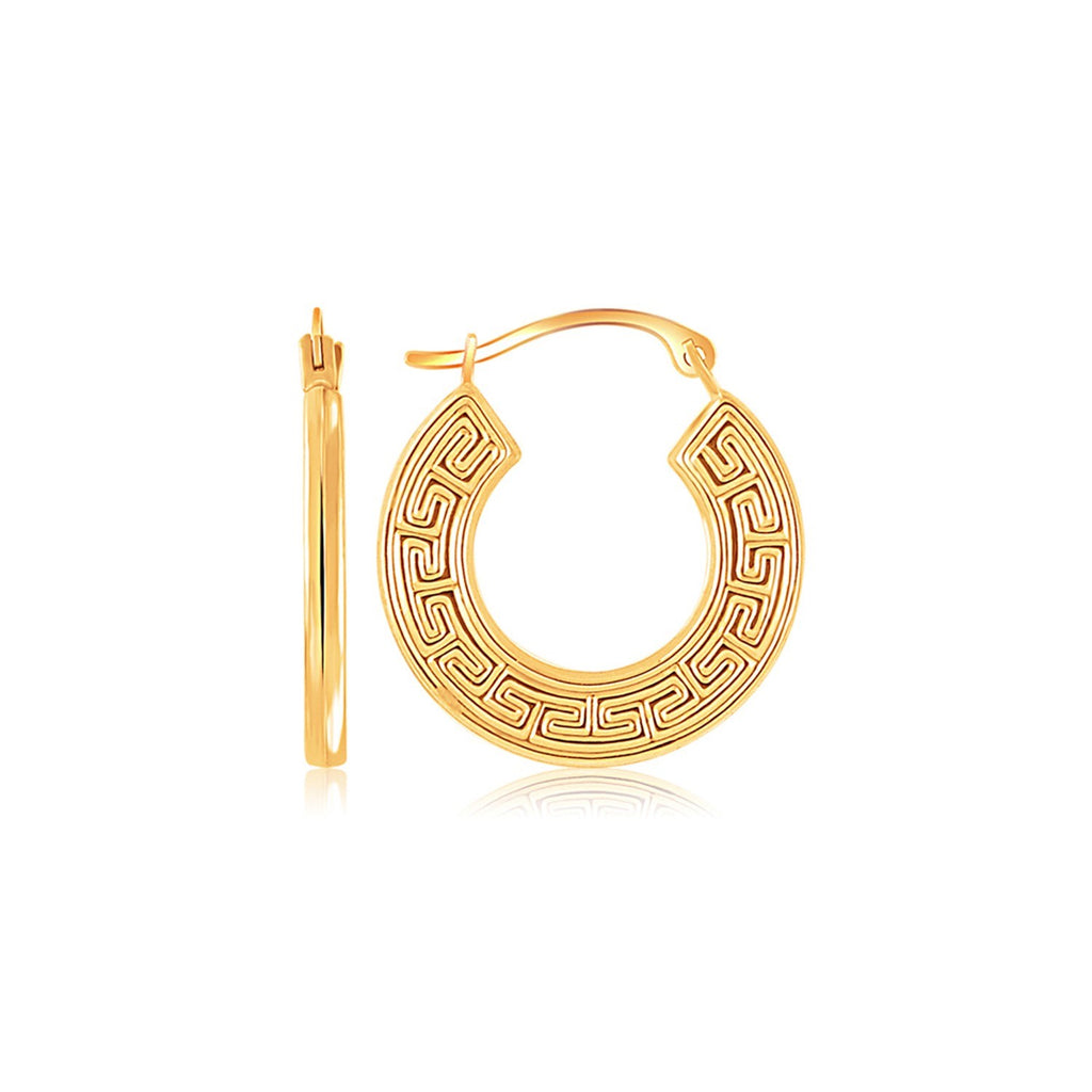 10k Yellow Gold Greek Key Small Hoop Earrings-rx26067