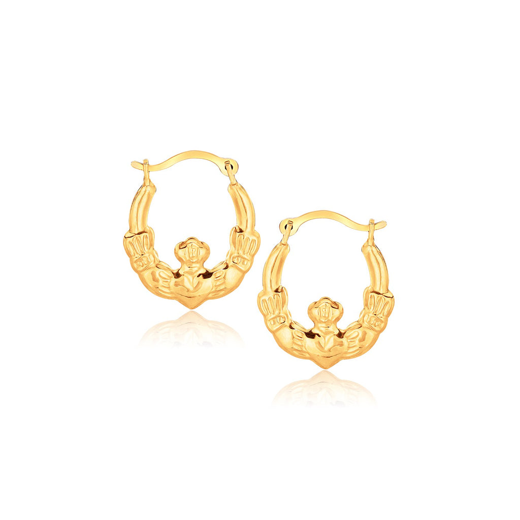 10k Yellow Gold Claddagh Hoop Earrings-rx42340