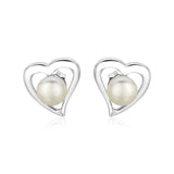 Sterling Silver Open Heart Earrings with Freshwater Pearls-rx37245