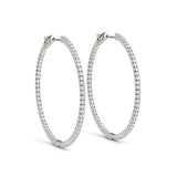 14k White Gold Slim Two Sided Diamond Hoop Earrings (1 1/2 cttw)-rx40175