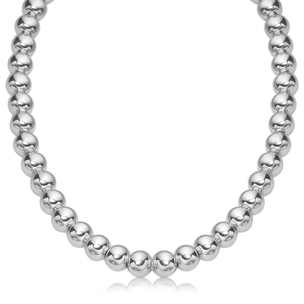 Sterling Silver Polished Bead Necklace with Rhodium Plating (10mm)-rx35349-18