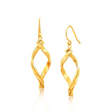 14k Yellow Gold Fancy Flat Twisted Oval Dangling Earrings-rx42356
