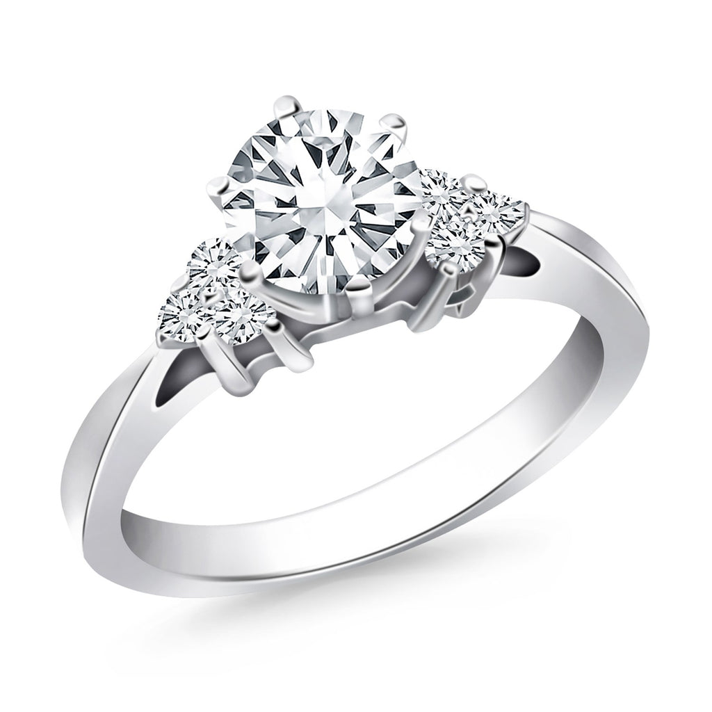 14k White Gold Cathedral Engagement Ring with Side Diamond Clusters-rxd39900y28bt