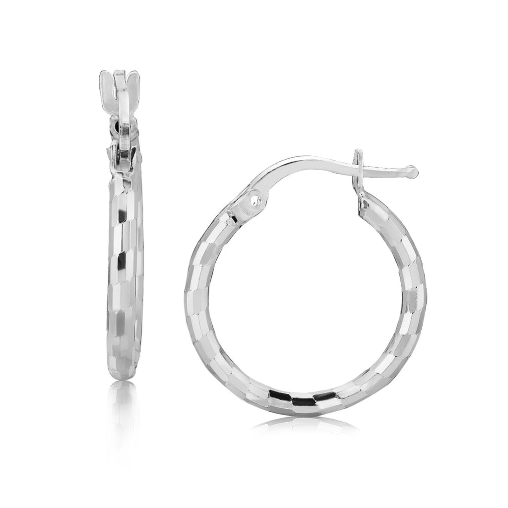 Sterling Silver Rhodium Plated Diamond Cut Small Hoop Earrings (15mm)-rx37868