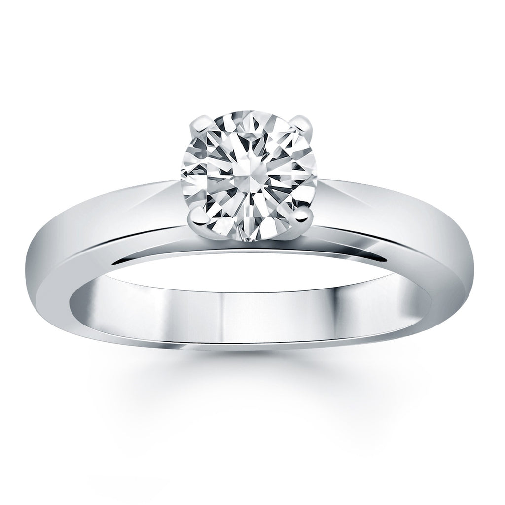 14k White Gold Classic Wide Band Cathedral Solitaire Engagement Ring-rxd41455y28bt