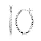 Sterling Silver Hoop Diamond Cut Texture Earrings with Rhodium Plating-rx40400