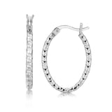 Sterling Silver Hoop Diamond Cut Texture Earrings with Rhodium Plating-rx40400