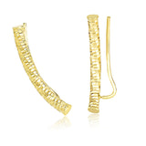 14k Yellow Gold Curved Tube Earrings with Diamond Cuts-rx34425