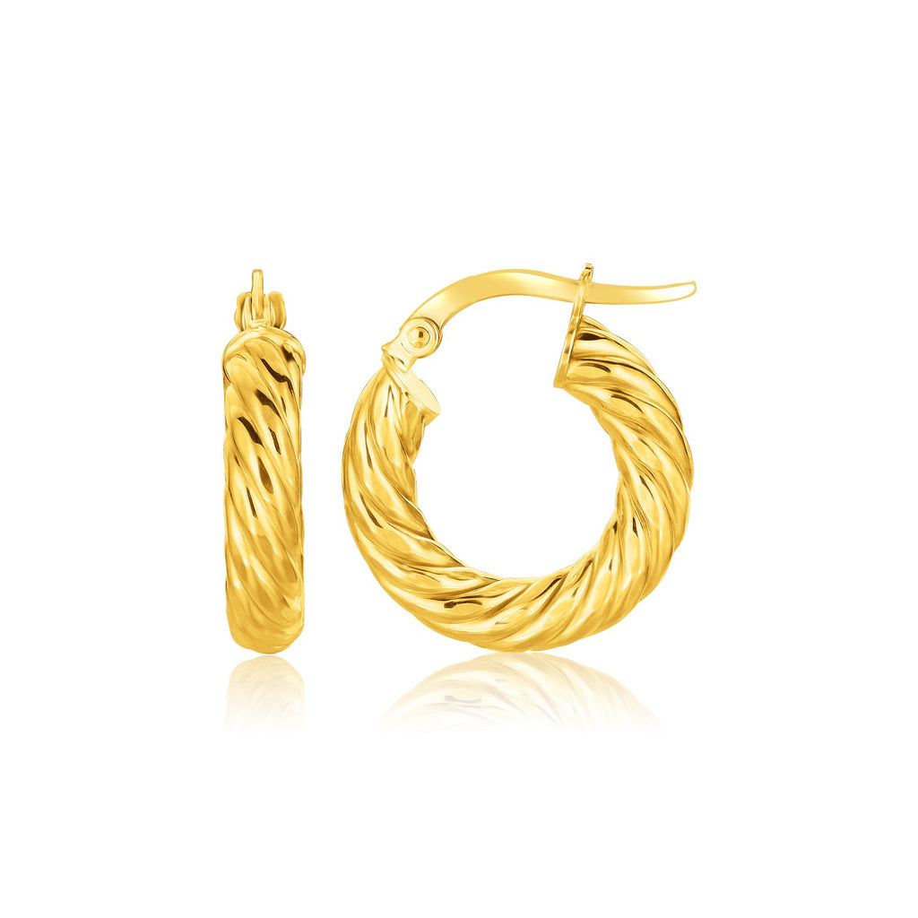14k Yellow Gold Twisted Cable Small Hoop Earrings-rx50486