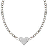 Sterling Silver Rhodium Plated Chain Bracelet with a Flat Heart Motif Station-rx47079-18
