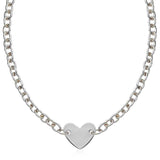 Sterling Silver Rhodium Plated Chain Bracelet with a Flat Heart Motif Station-rx47079-18