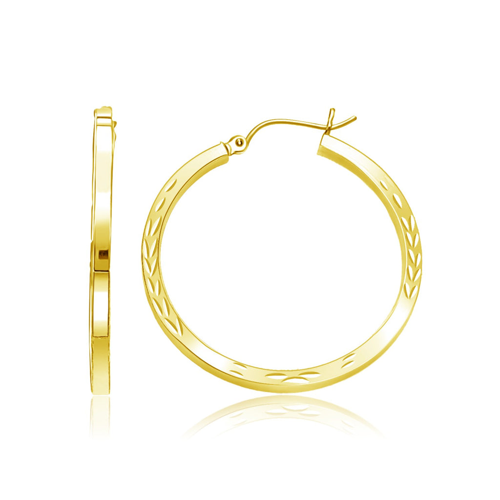 14k Yellow Gold Diamond Cut Hoop Earrings-rx52908