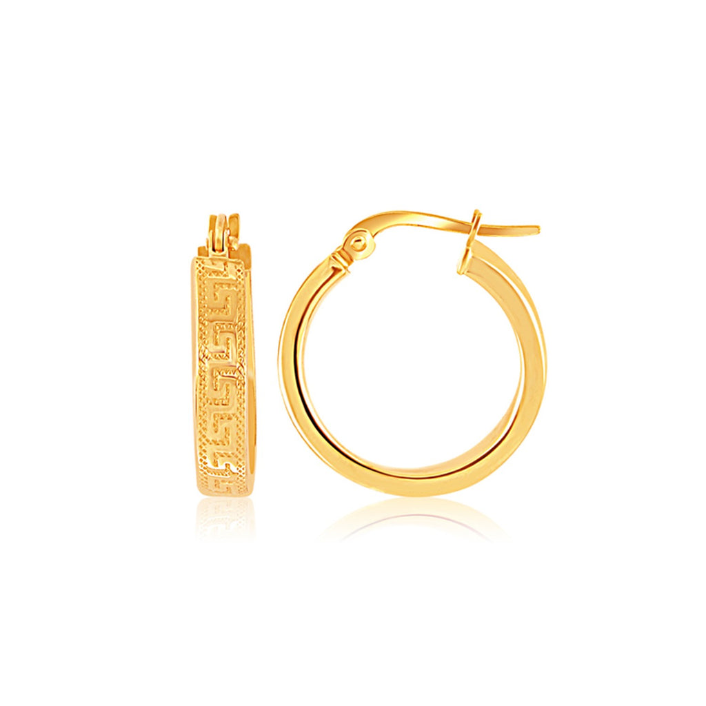 14k Yellow Gold Greek Key Small Hoop Earrings-rx52629
