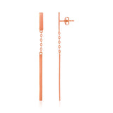 14k Rose Gold Polished Bar Earrings with Chain and Bar Drop-rx64488
