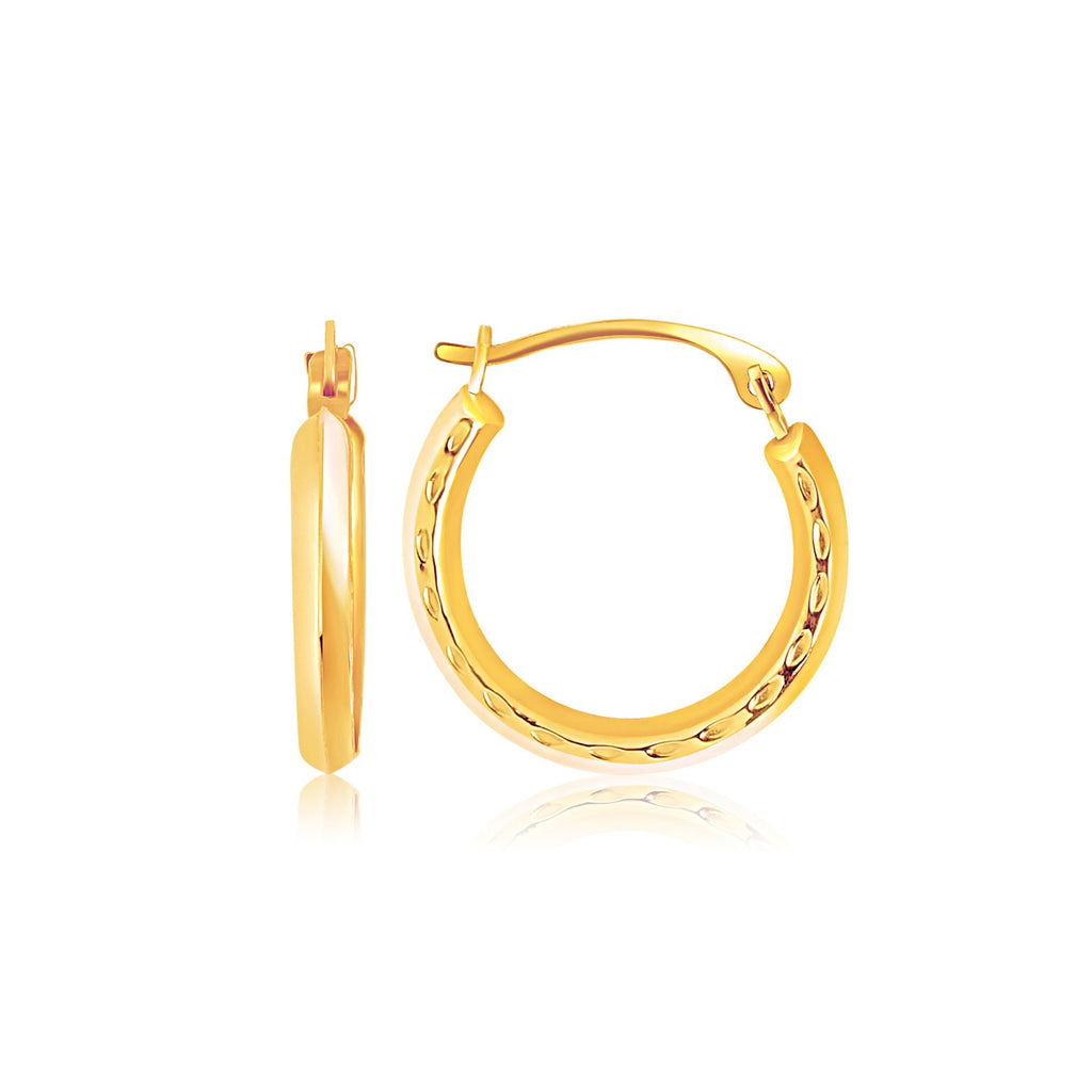 14k Yellow Gold Hoop Earrings with Textured Detailing-rx53556