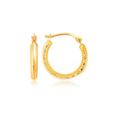 14k Yellow Gold Hoop Earrings with Textured Detailing-rx53556