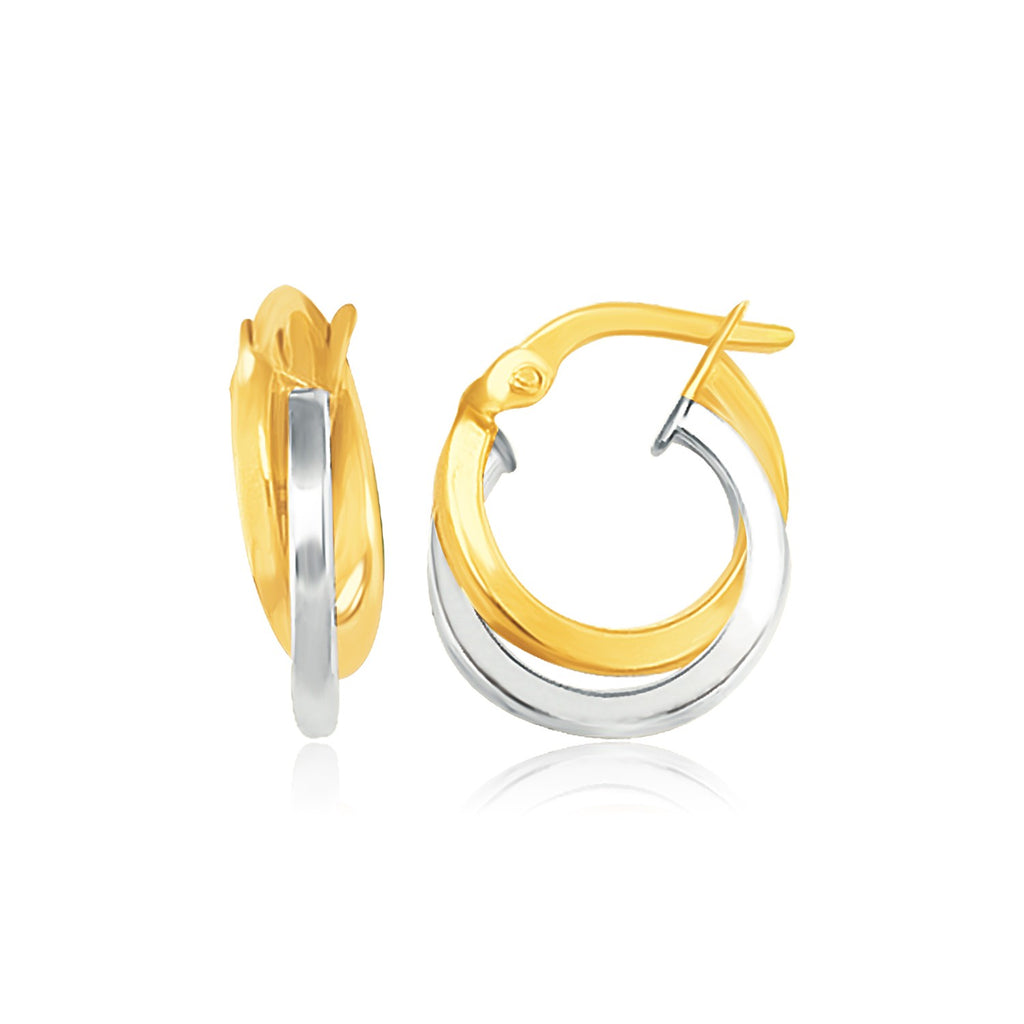 14k Two Tone Gold Earrings in Double Round Hoop Style-rx53674