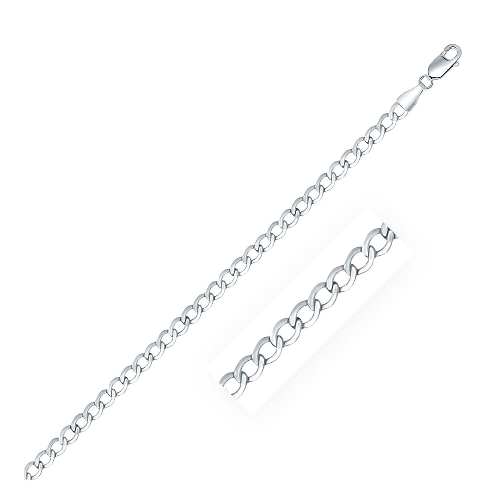 Rhodium Plated 3.7mm Sterling Silver Curb Style Chain-rx49968-18