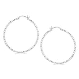 Sterling Silver Rhodium Plated Large Faceted Style Hoop Earrings-rx87451