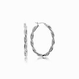 Sterling Silver Oval Hoop Braided Diamond Cut Earrings-rx27840