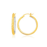 Two-Tone Yellow and White Gold Petite Patterned Hoop Earrings-rx60669