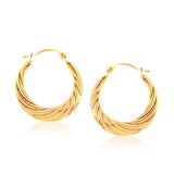 14k Yellow Gold Textured Graduated Twist Hoop Earrings-rx60618