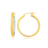 Two-Tone Yellow and White Gold Medium Patterned Hoop Earrings-rx60974