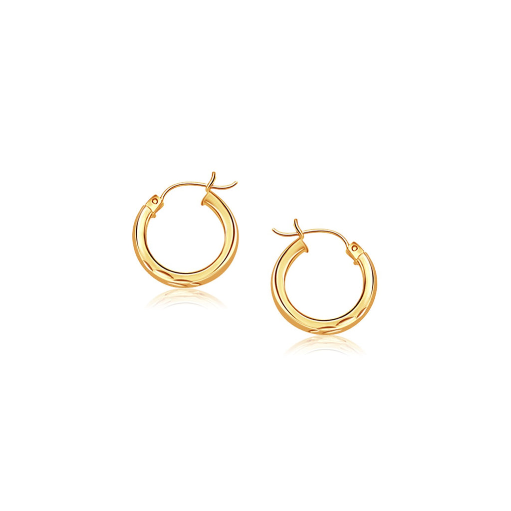 14k Yellow Gold Hoop Earring with Diamond-Cut Finish (20mm Diameter)-rx61040