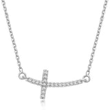 14k White Gold Curved Cross Diamond Studded Necklace (.11cttw)-rx57594-18