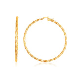 14k Yellow Gold Patterned Hoop Earrings with Twist Design-rx62800