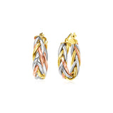 14k Tri Color Gold Three Toned Braided Hoop Earrings-rx66654