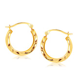 14k Yellow Gold Hoop Earrings in Textured Polished Style (5/8 inch Diameter)-rx67059