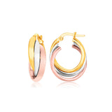 14k Tri-Color Gold Domed Tube Intertwined Earrings-rx64063
