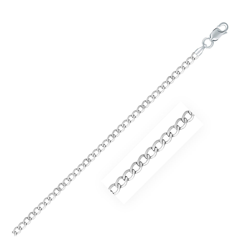 Rhodium Plated 3.0mm Sterling Silver Curb Style Chain-rx60698-24