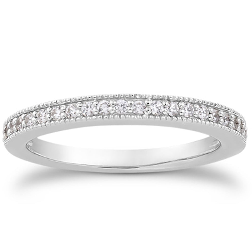 14k White Gold Pave Diamond Milgrain Wedding Ring Band Set 1/2 Around-rxd63010y28bt