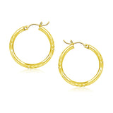 14k Yellow Gold Diamond Cut Hoop Earrings (20mm)-rx65984