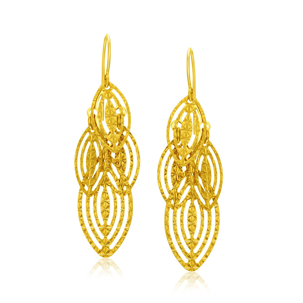 14k Yellow Gold Textured Cascading Cut Out Marquise Earrings-rx89371