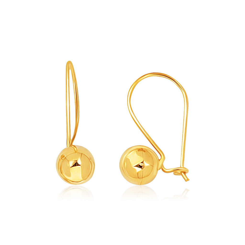 14k Yellow Gold Shiny Ball Drop Earrings-rx66897
