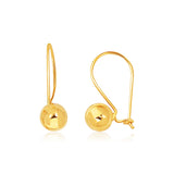 14k Yellow Gold Shiny Ball Drop Earrings-rx66897