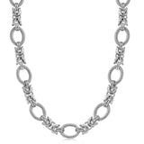 Sterling Silver  Rhodium Plated Knot Style and Textured Oval Chain Necklace-rx63294-18