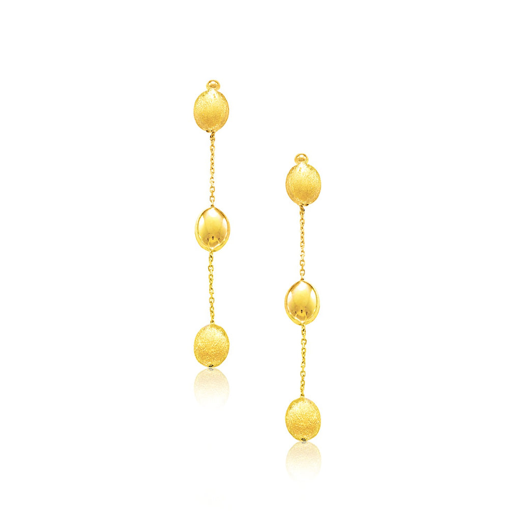 14k Yellow Gold Textured and Shiny Pebble Dangling Earrings-rx61644