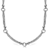 Sterling Silver Rhodium Plated Multi Strand Bead Chain Necklace with Ring Motifs-rx63790-18
