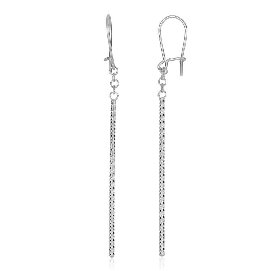 14k White Gold Long Bar Diamond Cut Drop Earrings-rx26496