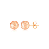 14K Rose Gold Ball Earrings with Linear Texture-rx34537