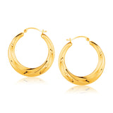 14k Yellow Gold Graduated Textured Hoop Earrings (1 inch Diameter)-rx70146