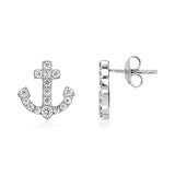 Sterling Silver Anchor Earrings with Cubic Zirconias-rx37796