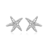 Sterling Silver Petite Starfish Earrings with Cubic Zirconias-rx45696