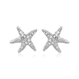 Sterling Silver Petite Starfish Earrings with Cubic Zirconias-rx45696